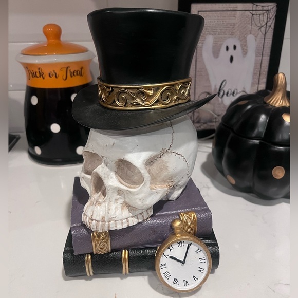 Gothic Steampunk Skull with Top Hat and Clock Decor Book